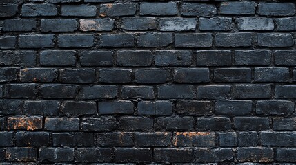 A textured black brick wall with a rustic appearance, perfect for backgrounds, architectural designs, or artistic projects.