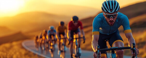 Cyclist in Race During Golden Hour.