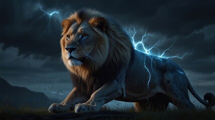 Majestic Lion with Lightning