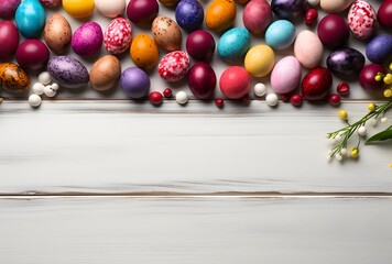 Obraz premium Colorful Easter Eggs Border White Background