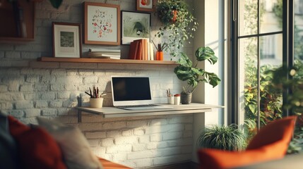 A versatile wall-mounted desk that folds away into a slim shelf, fitting seamlessly into a minimalist home office space.
