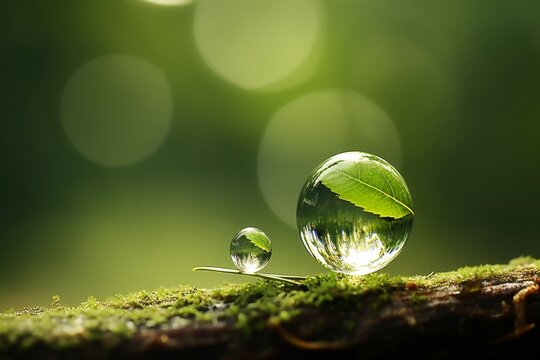 An uncommon sphere resembling a water droplet against a soft green natural backdrop