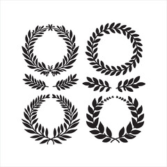 Laurels frames branches with circle borders silhouette on white background
