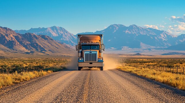 Semi Truck on a Desert Road.