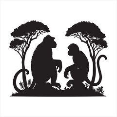 Ape and Monkey silhouette on white background
