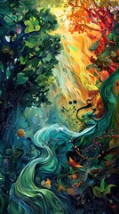 Abstract Forest Landscape: Whimsical Nature Art