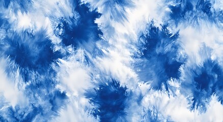 Abstract tie-dye pattern in indigo blue and white, creating an artistic backdrop for design projects. The shibori technique adds depth to the artwork with its unique blending of colors and textures.