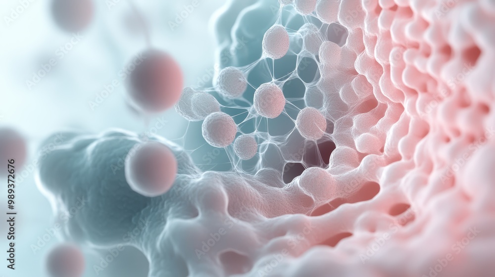 Poster abstract close-up of cellular structures showcasing intricate details and vibrant colors, representi