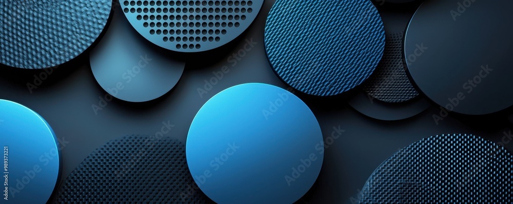Poster 3d background with black abstract shapes and circular patterns for modern design aesthetics