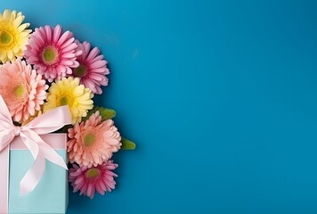 Gift Box with Pink Chrysanthemums and Gerberas