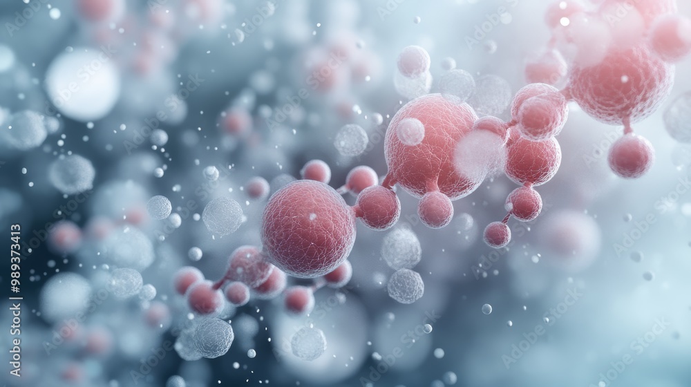 Poster abstract representation of molecules in a dynamic environment, showcasing vibrant colors and intrica