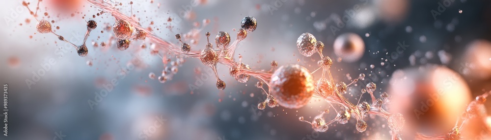 Poster abstract image showcasing molecular structures and particles, illustrating the beauty of science and
