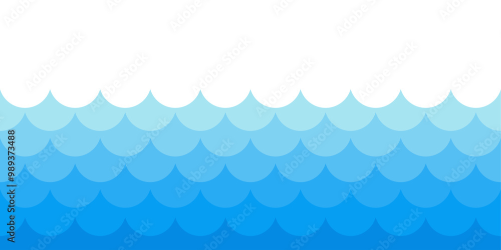 Poster sea waves vector illustration isolated on transparent background. ocean waves seamless pattern in bl