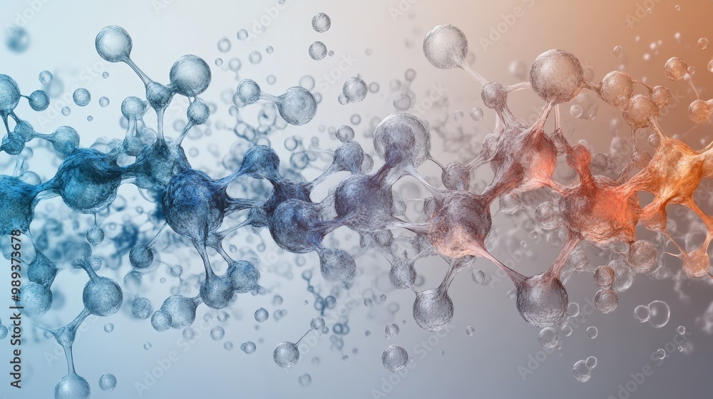 Poster abstract representation of molecular structures, showcasing vibrant colors and dynamic movement for 