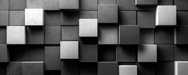 3D black and white wallpaper featuring gray cubes with a modern geometric design aesthetic