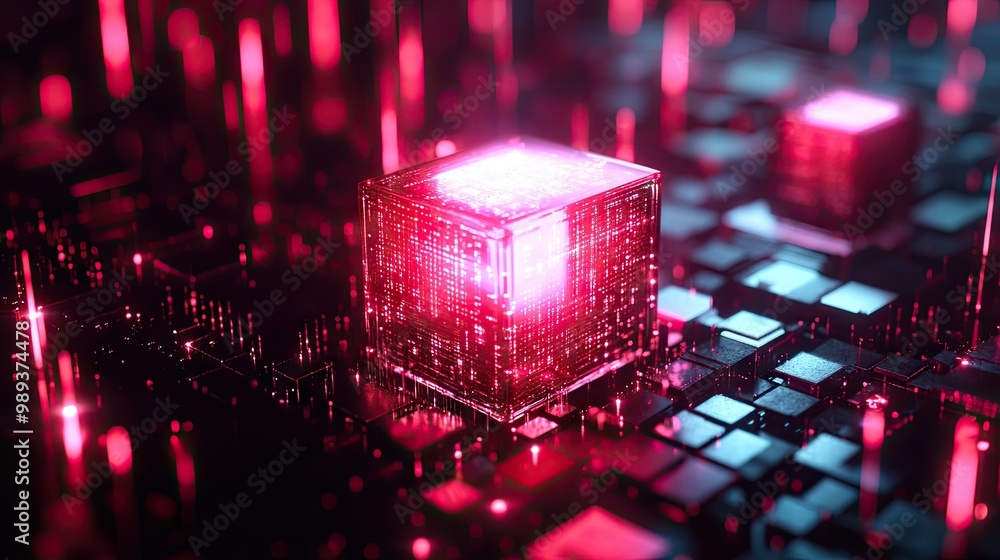Fototapete a 3d rendering of a quantum computer with glowing quantum bits, representing cutting-edge computing 