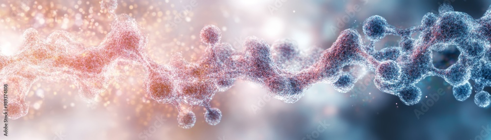 Poster abstract representation of molecular structures with colorful particles, showcasing the beauty of sc