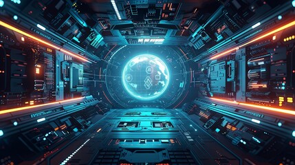 Obraz premium Futuristic AI prompt illustration featuring a high-tech background concept. A command box is prepared to generate results.