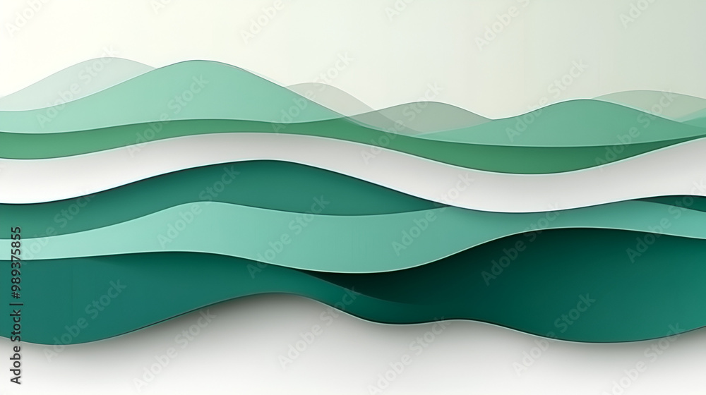 Poster abstract wave forms in varying shades of green create a soothing and dynamic composition, illustrati