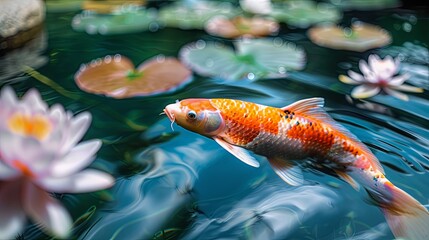 koi fish in pond in the garden
