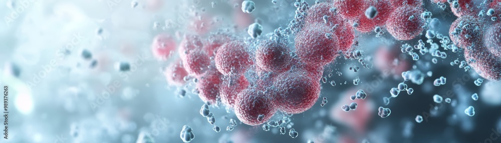 Poster abstract depiction of microscopic structures highlighting cellular processes and interactions in a v