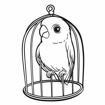 recommend clip art: Cute Bird in Cage Illustration