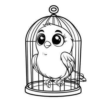 recommend clip art: Cute Bird in a Cage Illustration