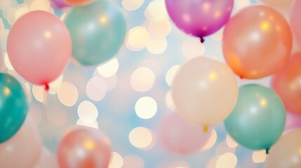 Dreamy Abstract Party Balloons with Soft Blur Effect and Rainbow-like Reflections - Vibrant Asymmetrical Composition