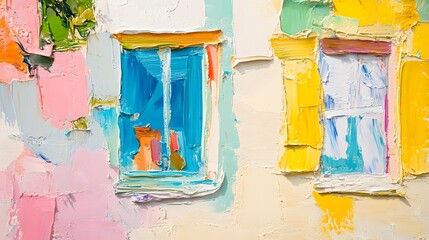 Oil Painting, Watercolor Brush Strokes, Colorful House, Abstract Image, Texture, Pattern Background, Wallpaper, Smartphone Cover and Screen, PC, Laptop, 9:16 and 16:9 Format