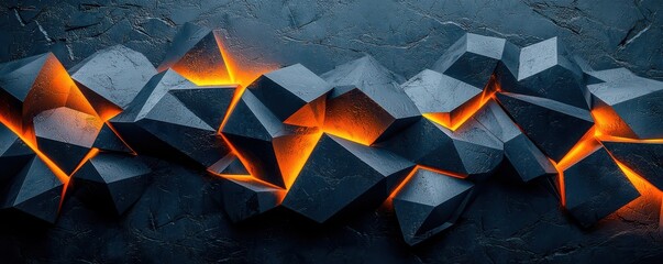 Dark navy and orange 3D geometric wallpaper perfect for iPhone backgrounds featuring abstract shapes and dynamic lighting