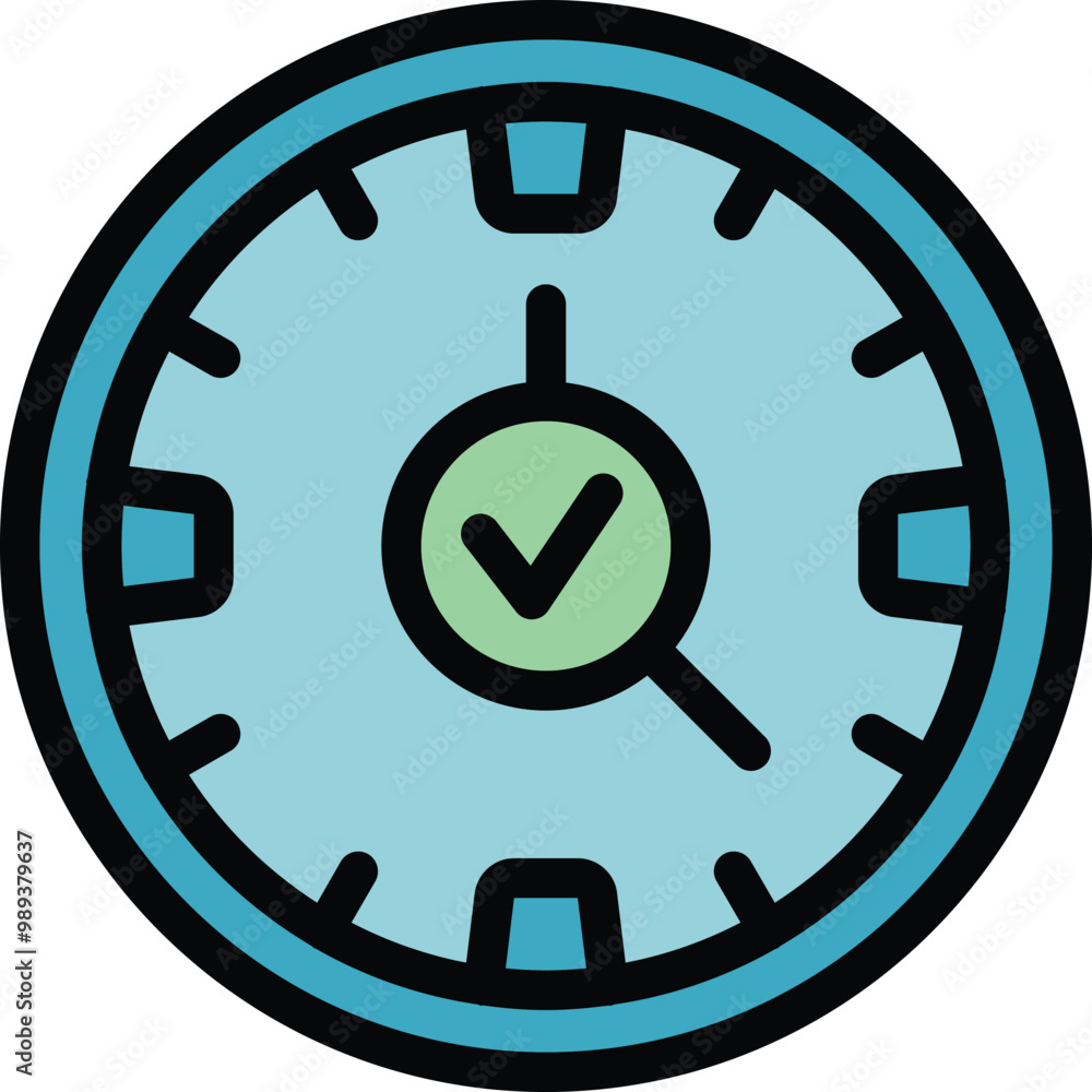 Poster clock face with a prominent check mark symbolizing successful time management and adherence to sched