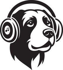 A Cute Dog Listening to Music with Headphones silhouette vector