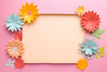 Obraz premium Colorful Paper Flowers Frame Background