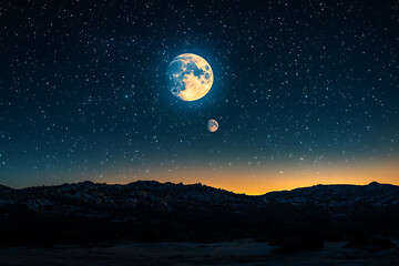 An asteroid rotates slowly near the moon, visible from Earth against a dark night sky, highlighting celestial and space phenomena.
