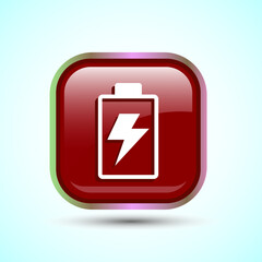 Power, Battery Icon Design Illustration, Icon For Web and mobile application, Red Color Square Button Design