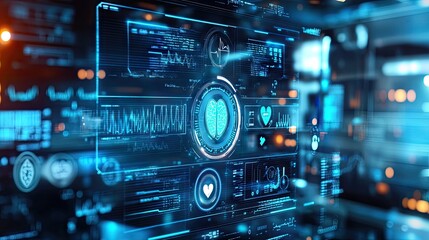 Obraz premium A glowing digital interface for healthcare professionals, representing telemedicine and advancements in medical technology.