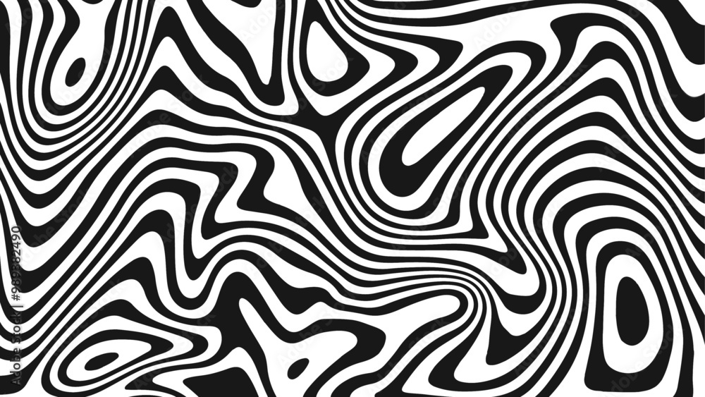 Wall mural abstract modern pattern with black and white stripes. psychedelic pattern. dynamic style. vector ill