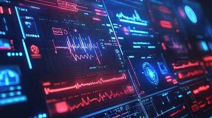 Obraz premium A glowing digital interface for healthcare professionals, representing telemedicine and advancements in medical technology.