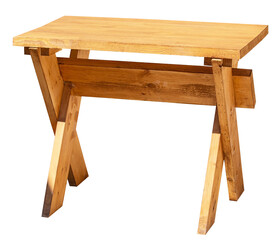 the wooden table on white