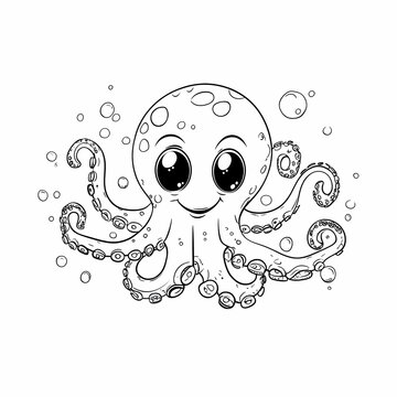 recommend clip art: Cute Cartoon Octopus Illustration with Bubbles