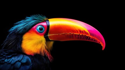 Fototapeta premium Close-up of a vibrant toucan against a black background.