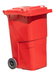 big red new garbage container on white background