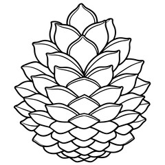 A detailed but minimalist outline of a pine cone, with individual scales shown in simple lines line art vector