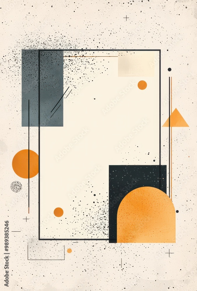 Aufkleber abstract geometric art with a blank rectangular frame on the right side in orange and black tones
