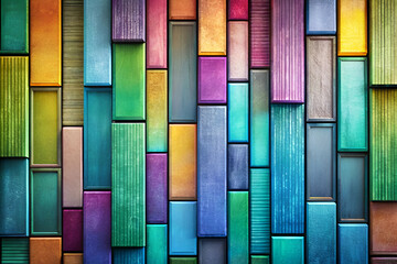 Fototapeta premium A colorful wall made of blocks of different colors. The blocks are arranged in a way that creates a pattern. The wall is vibrant and lively, and it gives off a sense of creativity and playfulness