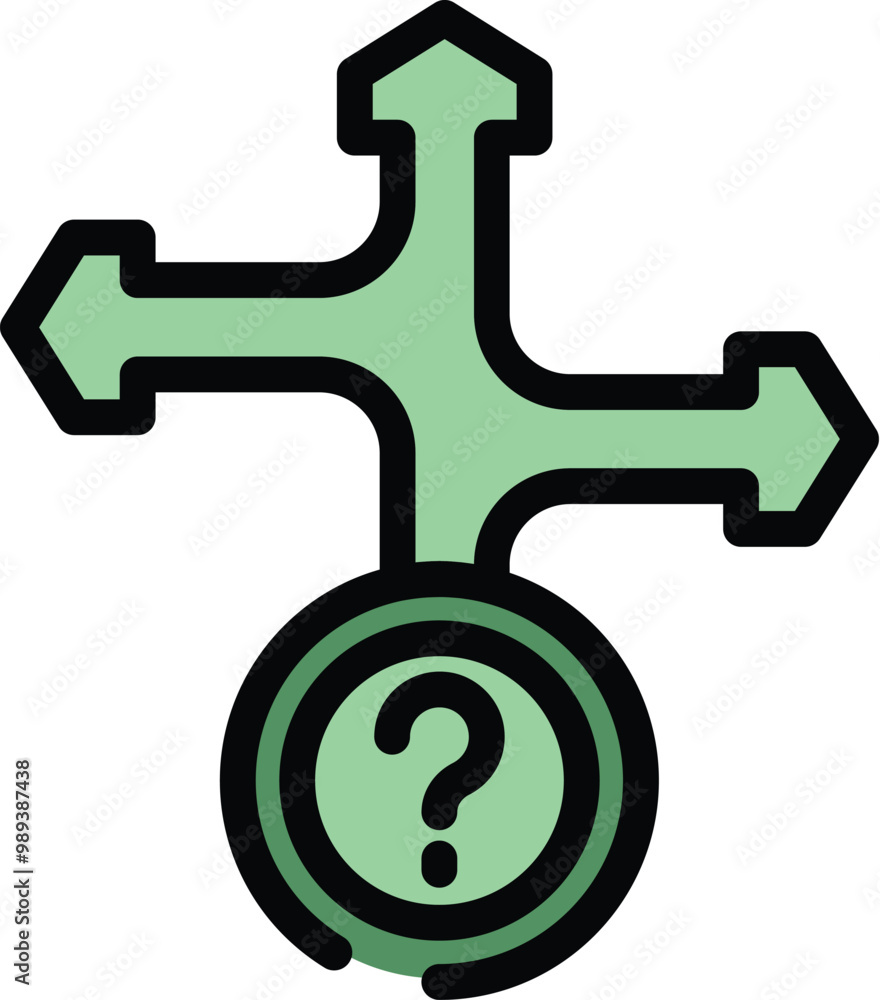 Poster question mark is standing at a crossroads with arrows pointing in different directions, symbolizing 