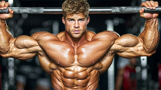 A fitness enthusiast demonstrates various strength-building exercises using a barbell in a gym, emphasizing muscle gains and proper form throughout the session.