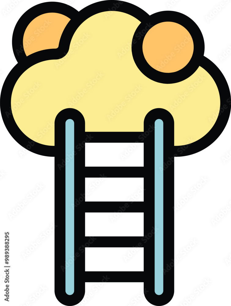 Poster minimalist illustration featuring a ladder leading to a cloud, symbolizing access to cloud computing