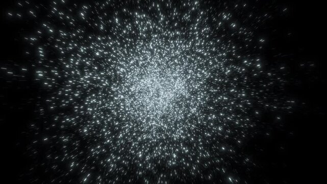 Beautiful Golden Particles Explosion Black Background Abstract 3d Animation. Gold, Silver, Blue Color Confetti Burst Isolated. Dust Sparkle Explode Close-up Design Element. Big Bang Space Concept 4k.