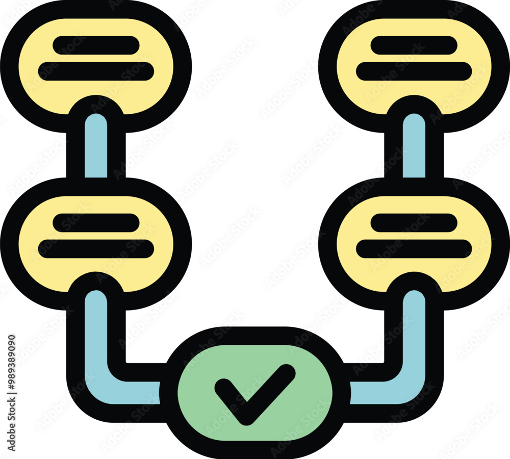 Poster this colorful vector icon design depicts a data flow ending with a positive outcome